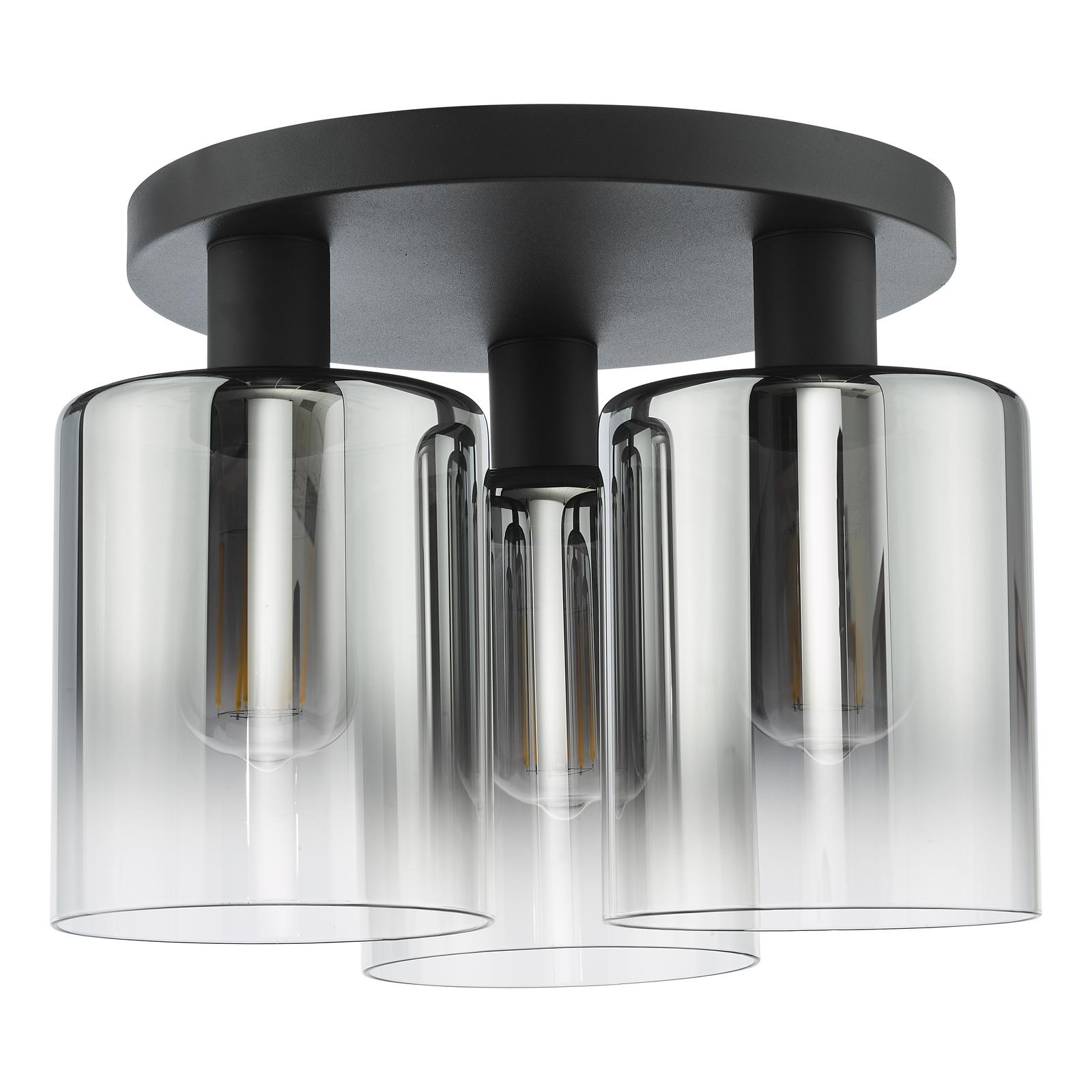 Savannah 3 Light Flush Matt Black and Smoked Glass