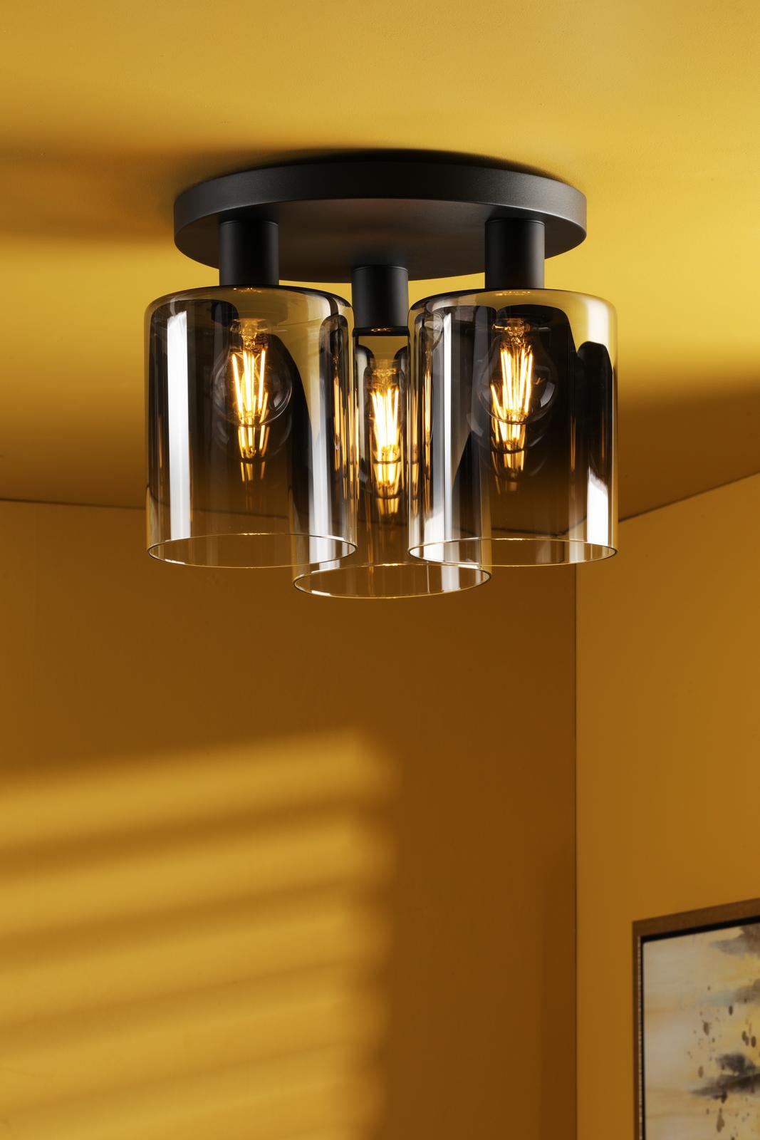 Savannah 3 Light Flush Matt Black and Smoked Glass