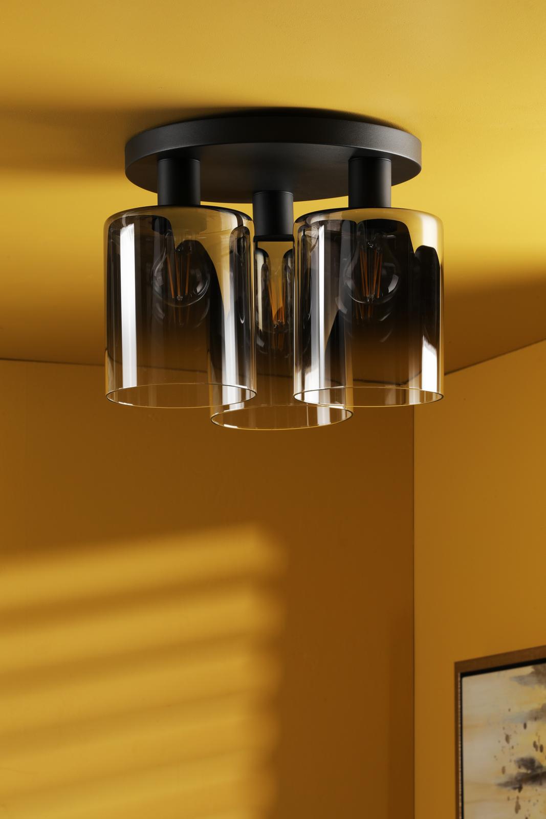 Savannah 3 Light Flush Matt Black and Smoked Glass