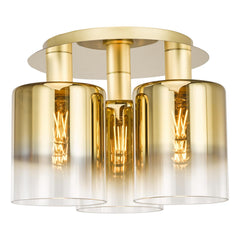 Savannah 3 Light Flush Satin Gold and Gold Ombre Glass
