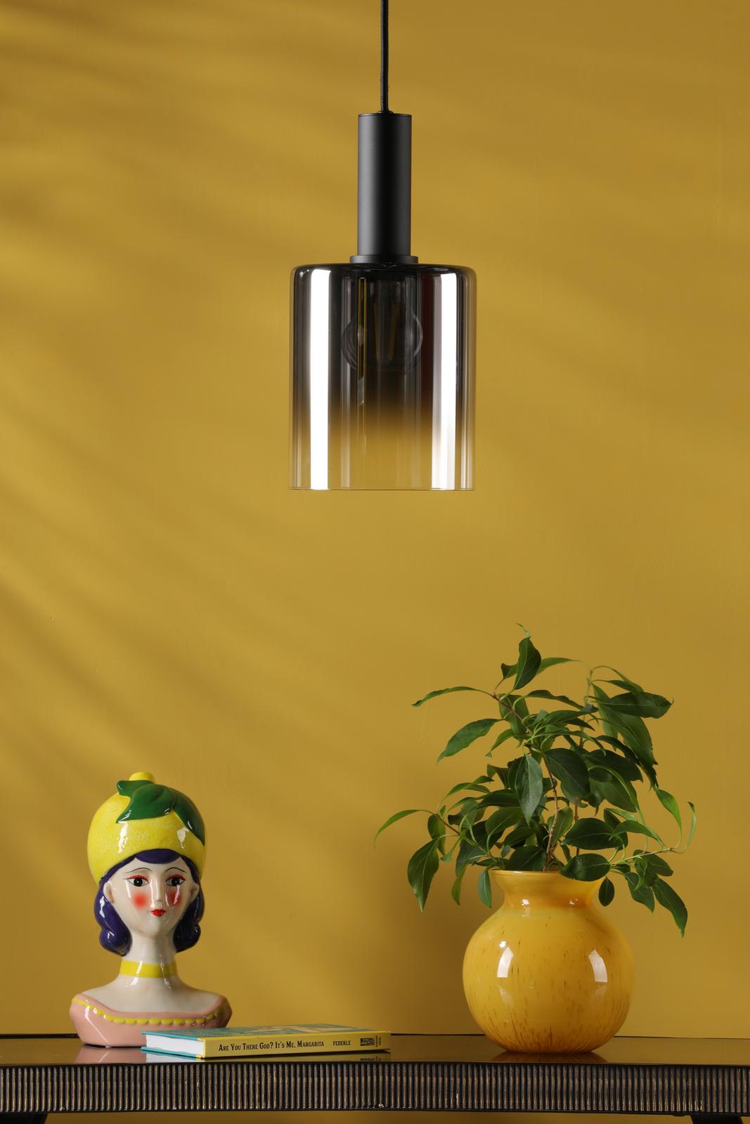 Savannah Pendant Matt Black and Smoked Glass