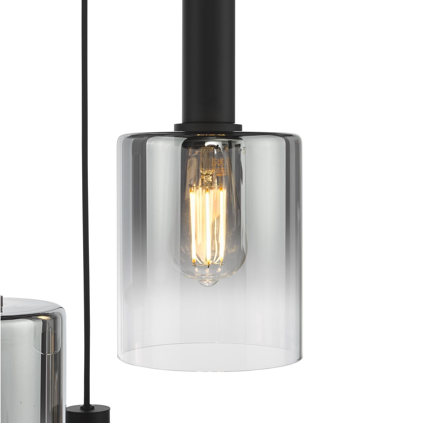 Savannah 3 Light Cluster Pendant Matt Black and Smoked Glass