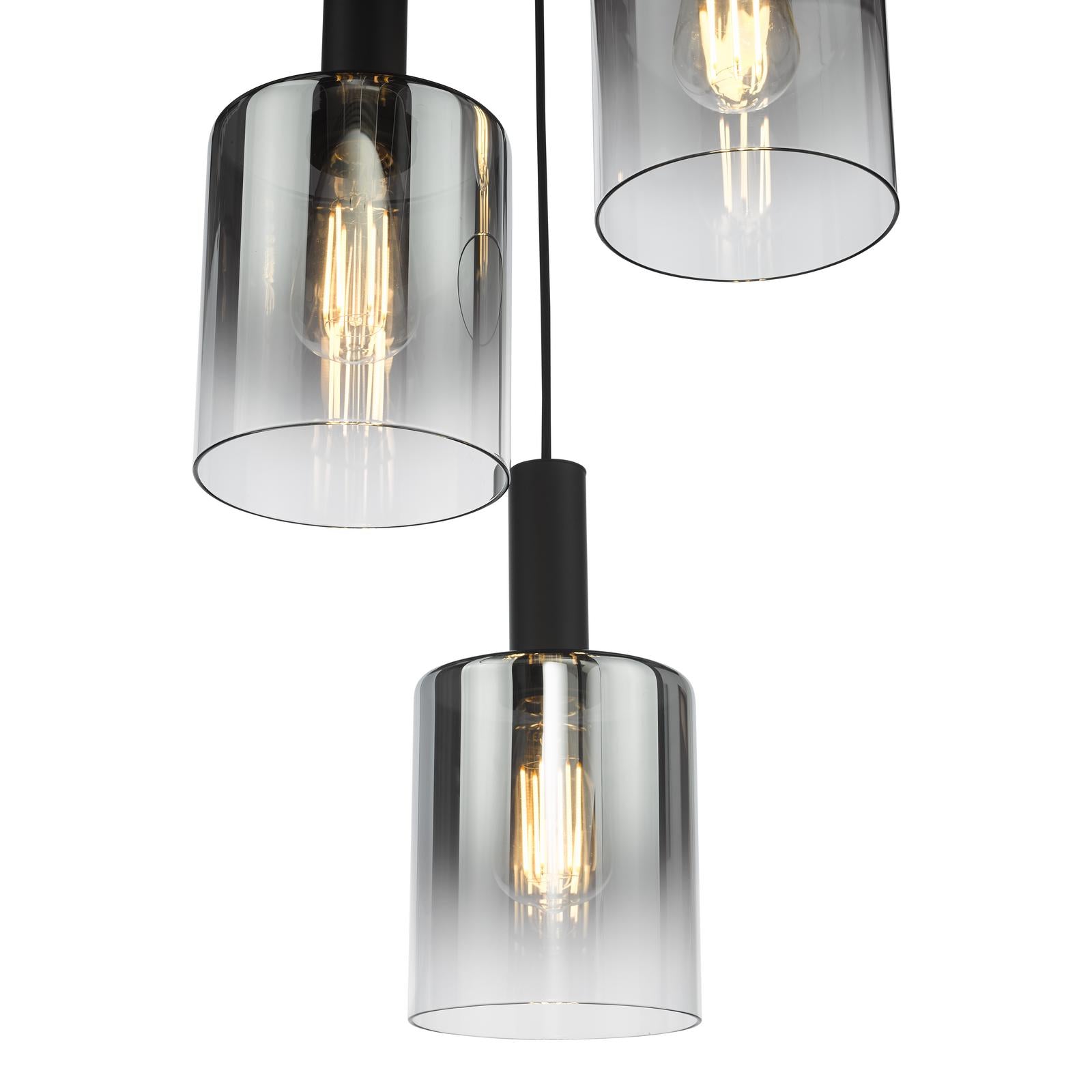 Savannah 3 Light Cluster Pendant Matt Black and Smoked Glass