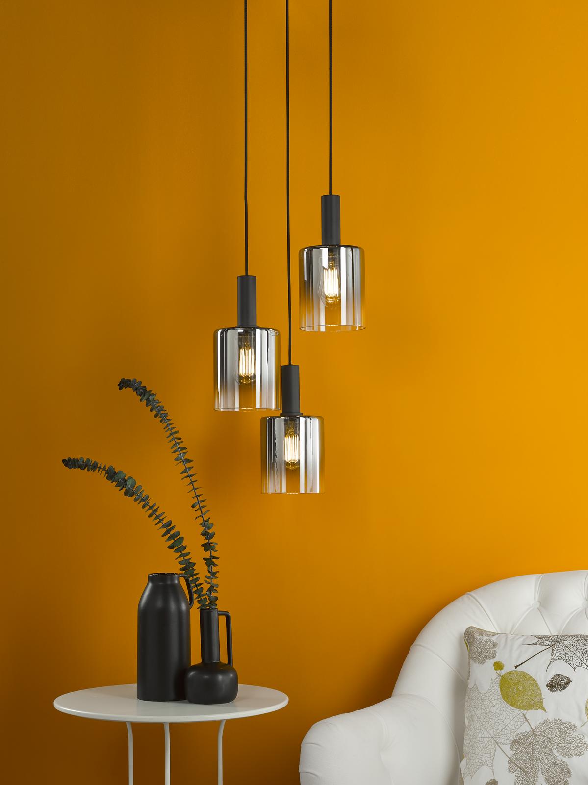 Savannah 3 Light Cluster Pendant Matt Black and Smoked Glass