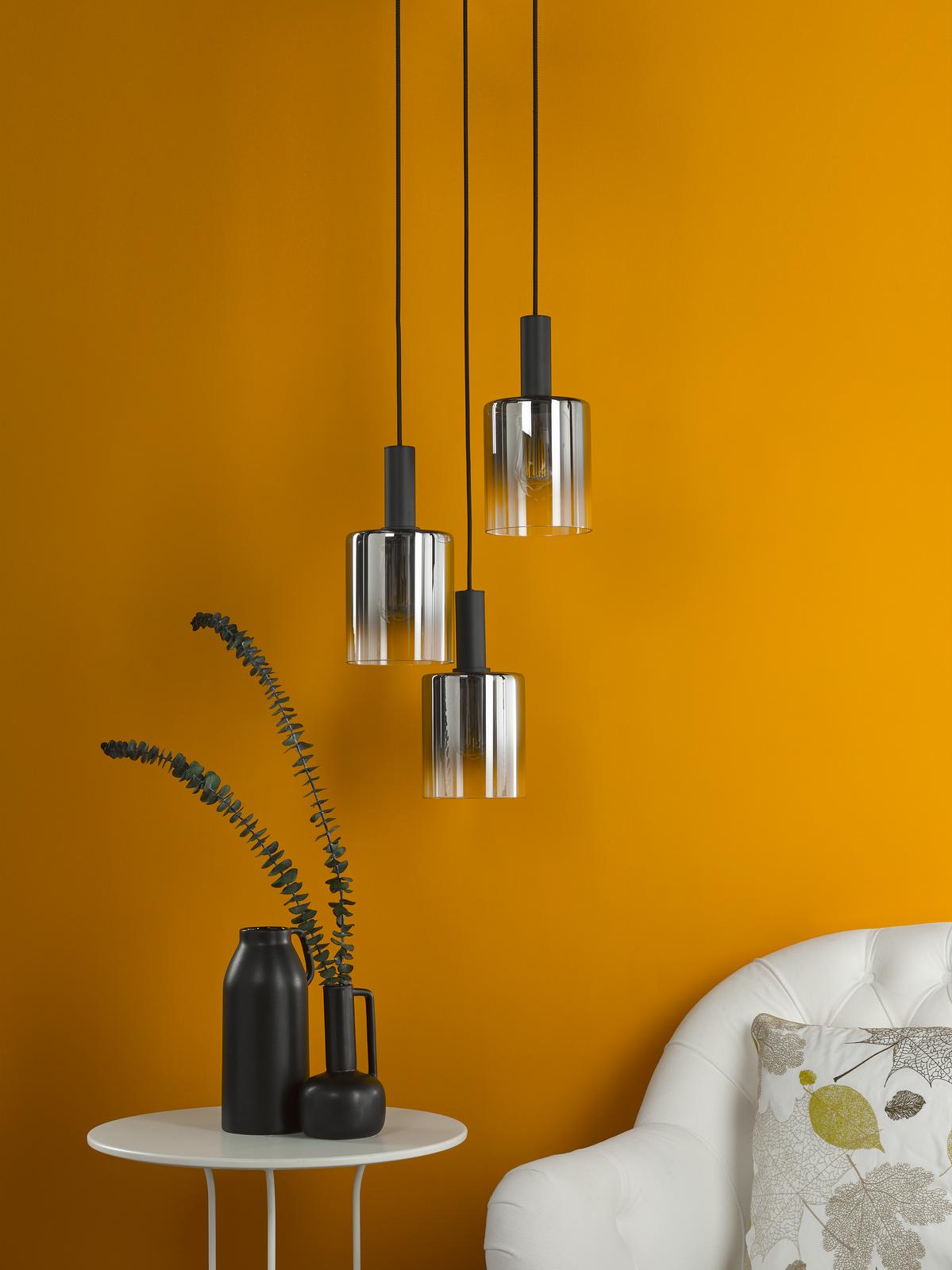 Savannah 3 Light Cluster Pendant Matt Black and Smoked Glass