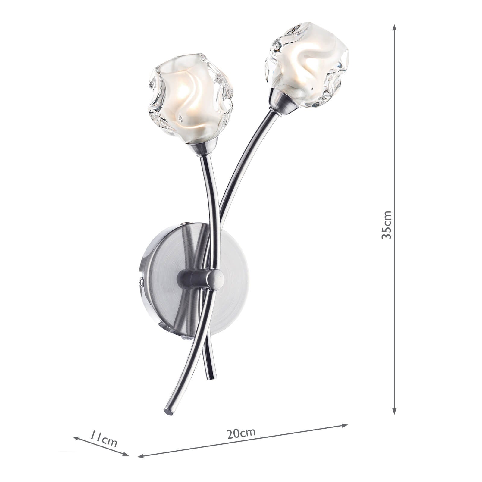 Seattle 2 Light Wall Light Satin Chrome Glass