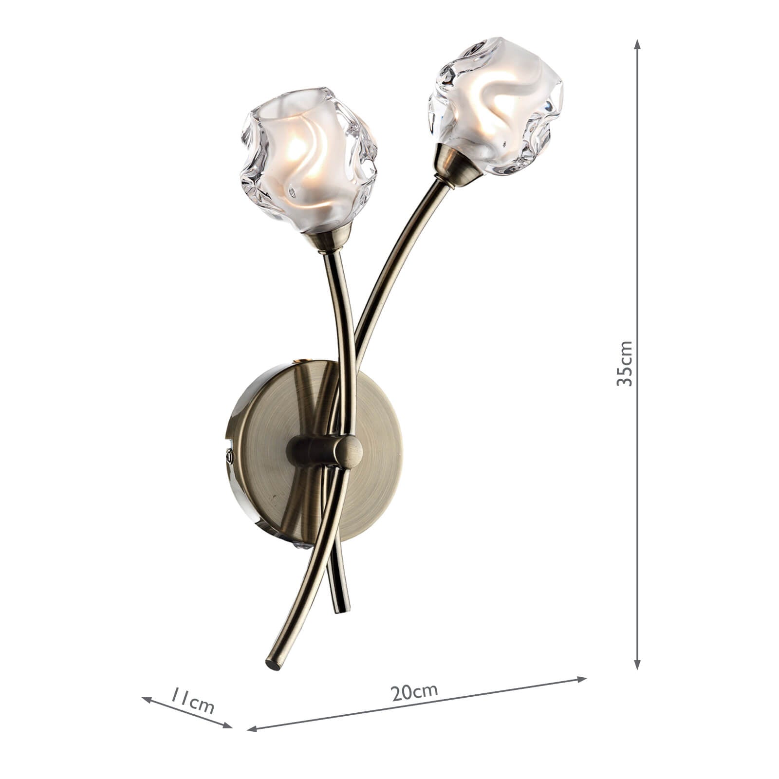 Seattle 2 Light Wall Light Antique Brass Glass