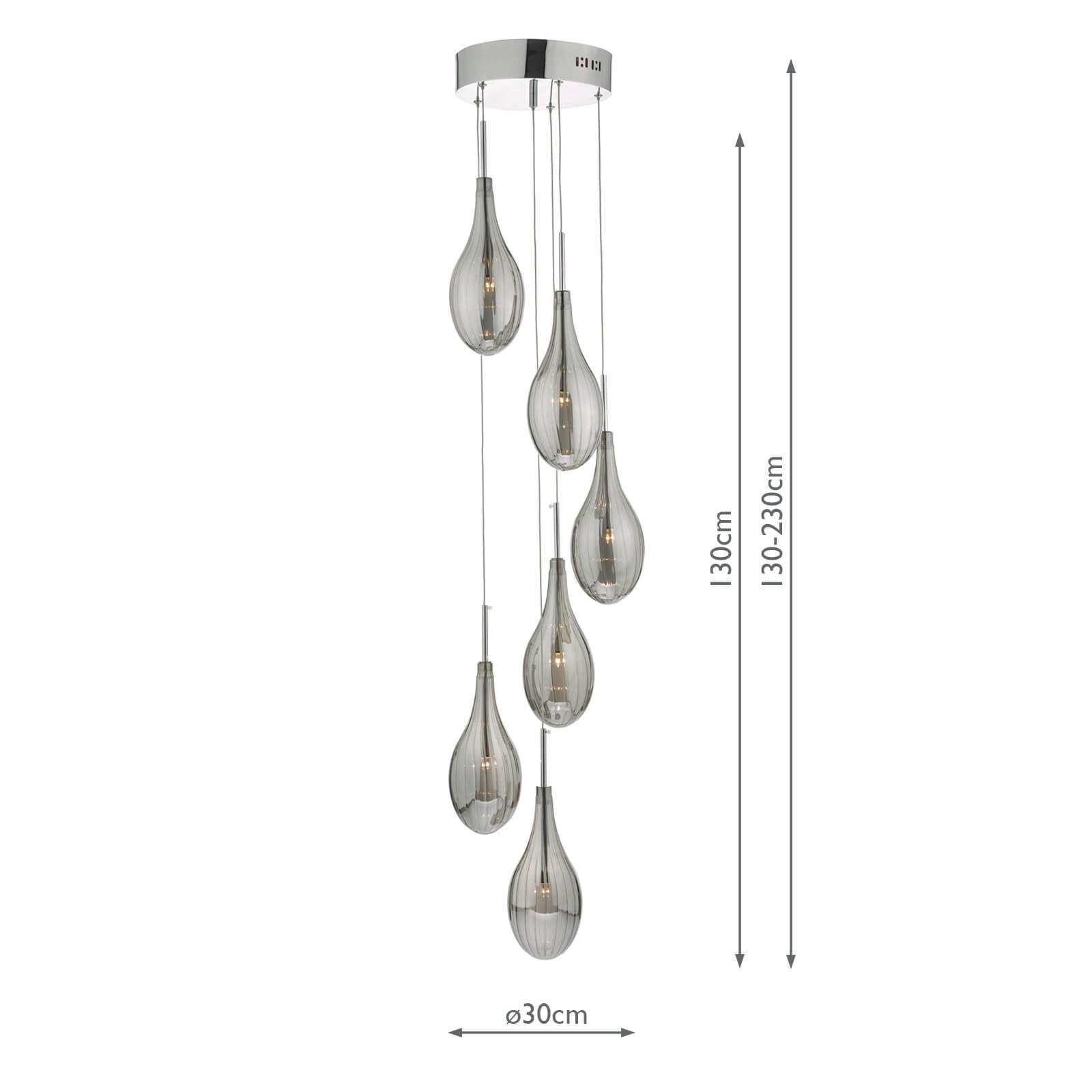Seta 6 Light Cluster Pendant Polished Chrome Smoked Glass