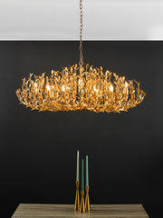 Silvius 12 Light Oval Pendant Gold Leaf