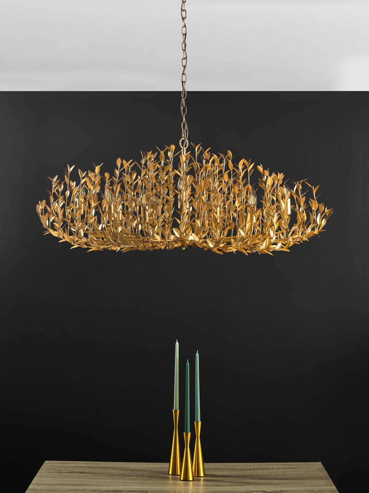 Silvius 12 Light Oval Pendant Gold Leaf