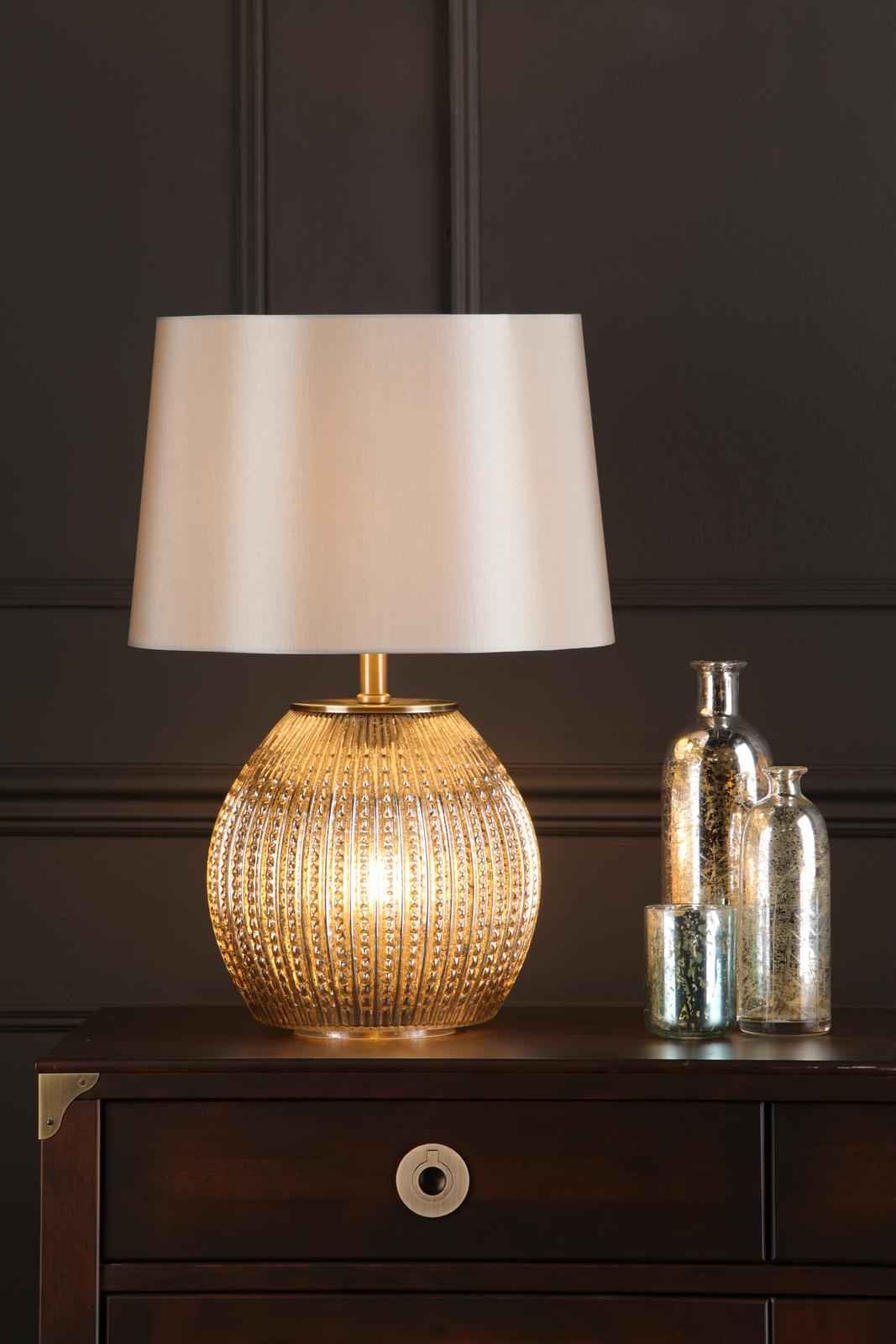 Sonia Dual Light Table Lamp Antique Brass & Silver Glass With Shade