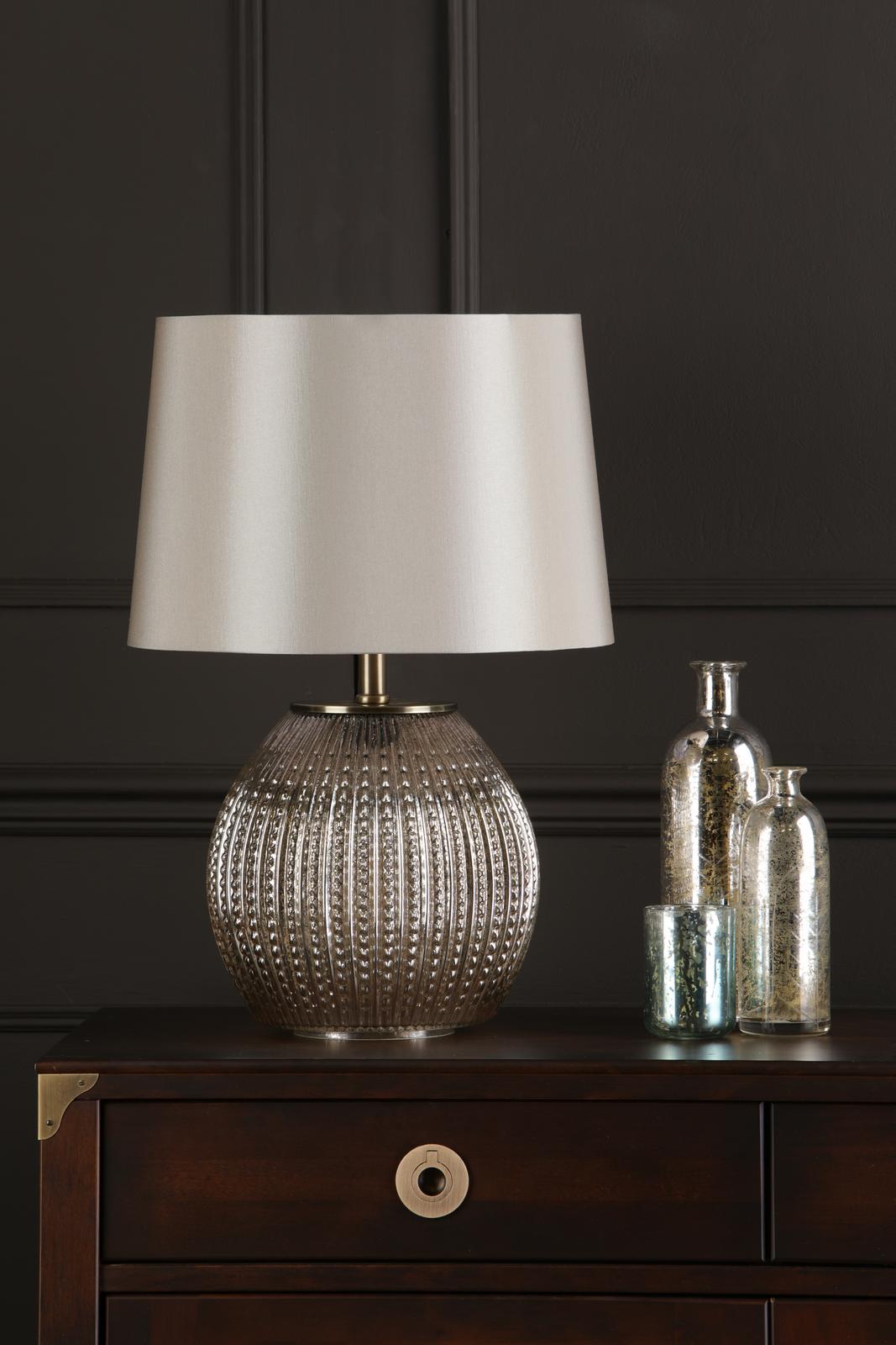 Sonia Dual Light Table Lamp Antique Brass & Silver Glass With Shade