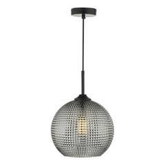 Soren 1 Light Pendant Black And Smoked Textured Glass