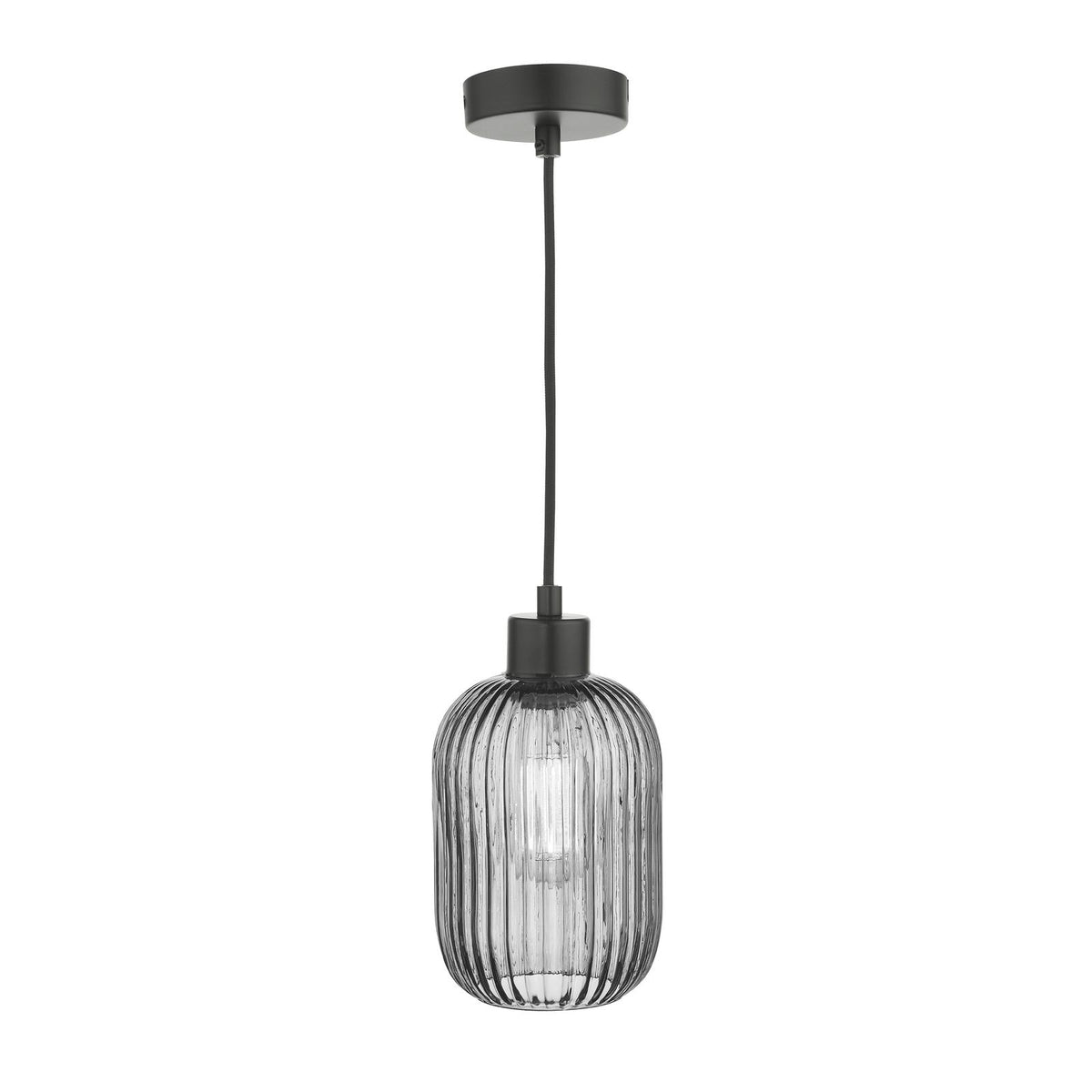 Sawyer Pendant Matt Black and Smoked Ribbed Glass