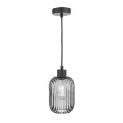 Sawyer Pendant Matt Black and Smoked Ribbed Glass