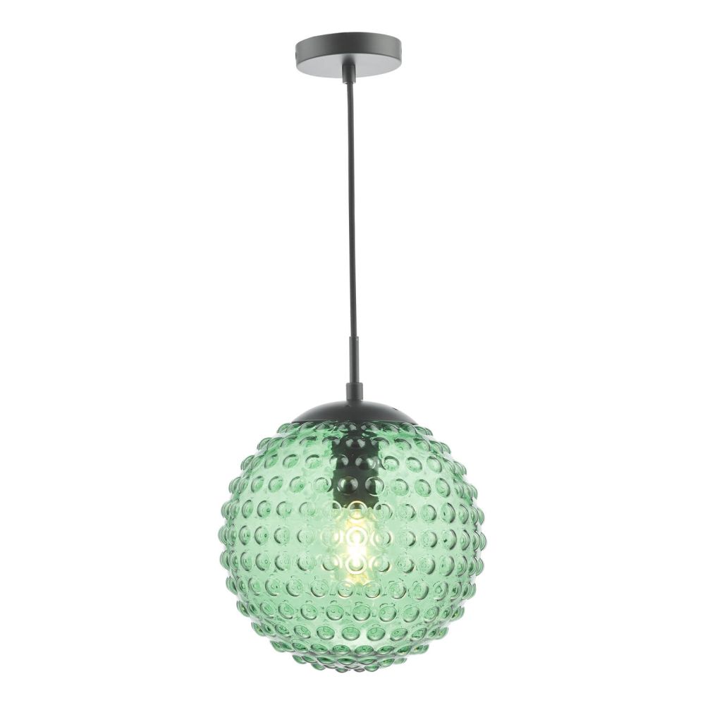 Hobnail Pendant Matt Black & Green Glass