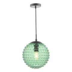 Hobnail Pendant Matt Black & Green Glass