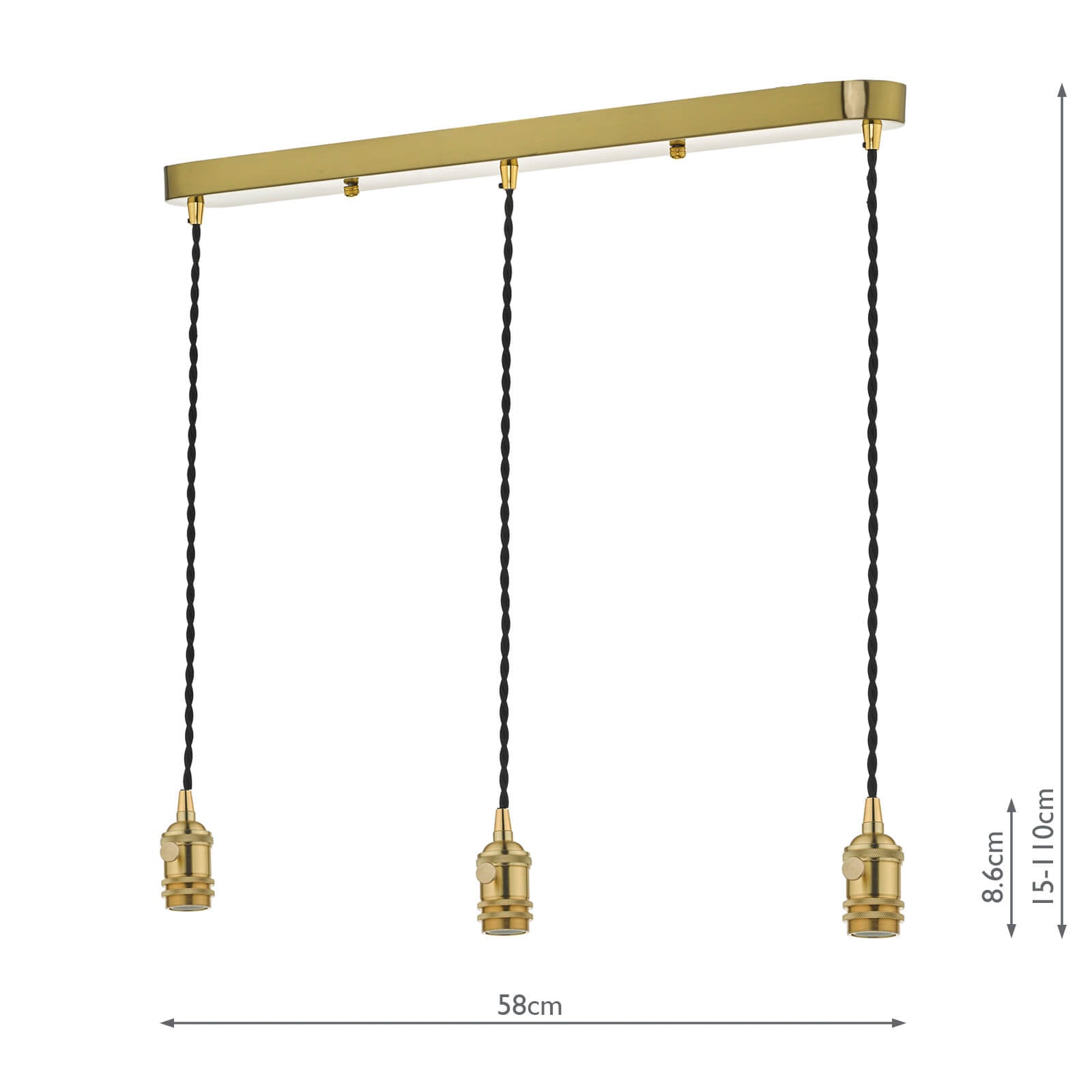 3 Light Bar Suspension Brass With Black Cable