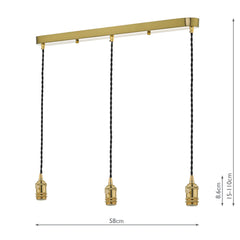 3 Light Bar Suspension Brass With Black Cable