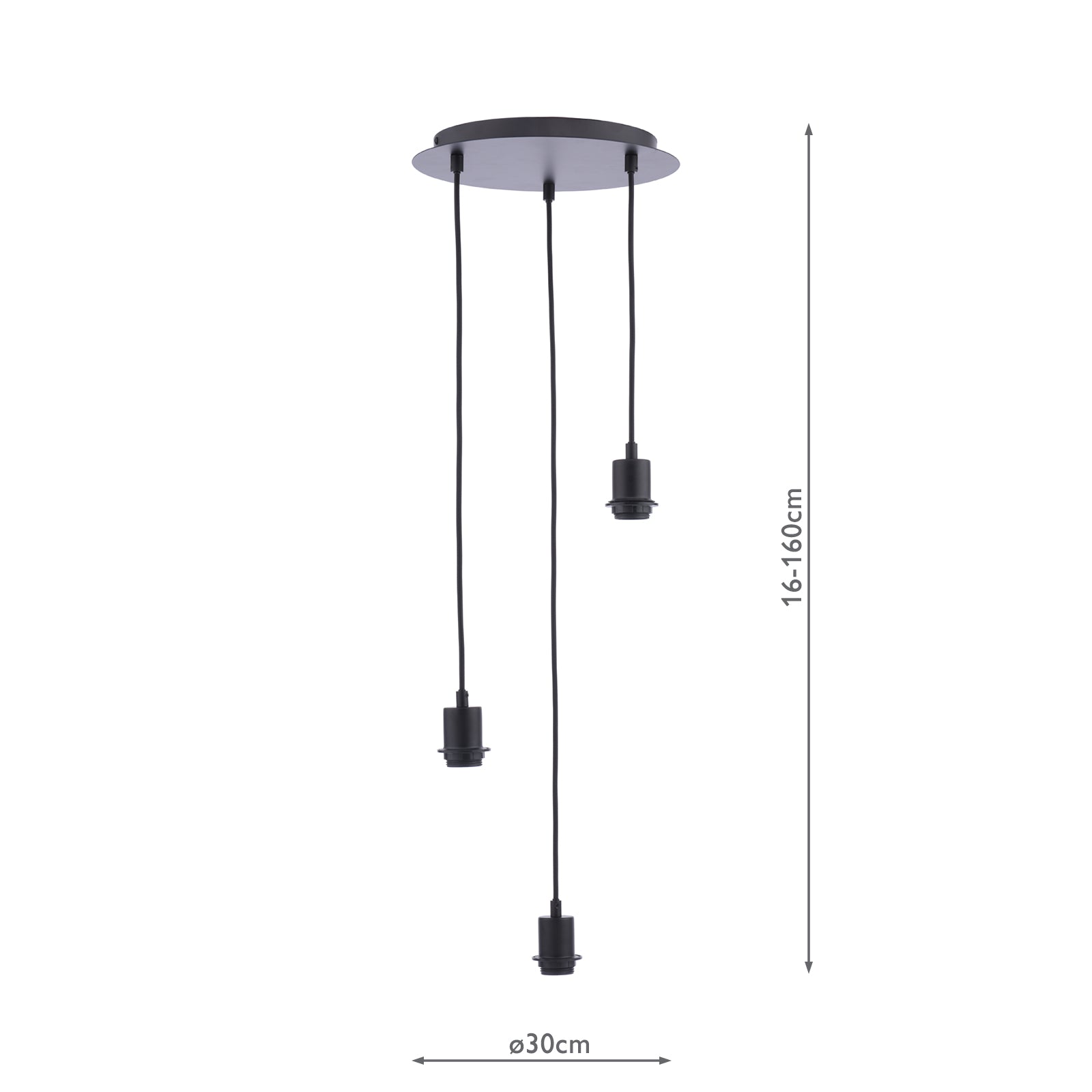 3 Light Matt Black E27 Suspension Cluster