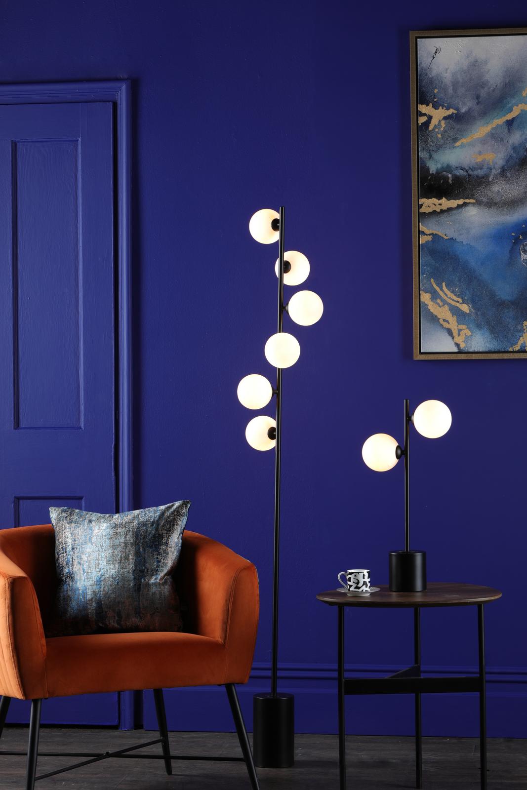 Spiral 6 Light Floor Lamp Matt Black With Opal Glass