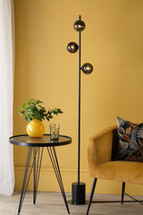 Spiral 6 Light Floor Lamp Matt Black With Black Confetti Glass