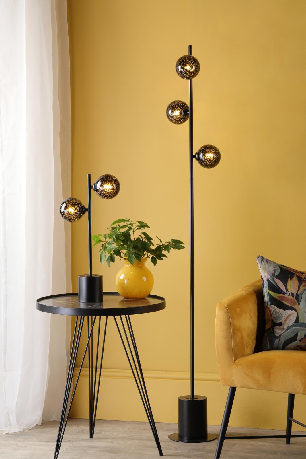 Spiral 6 Light Floor Lamp Matt Black With Black Confetti Glass