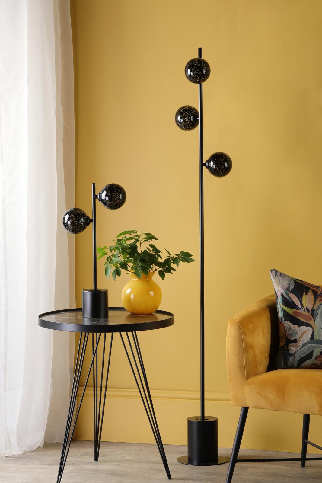Spiral 6 Light Floor Lamp Matt Black With Black Confetti Glass