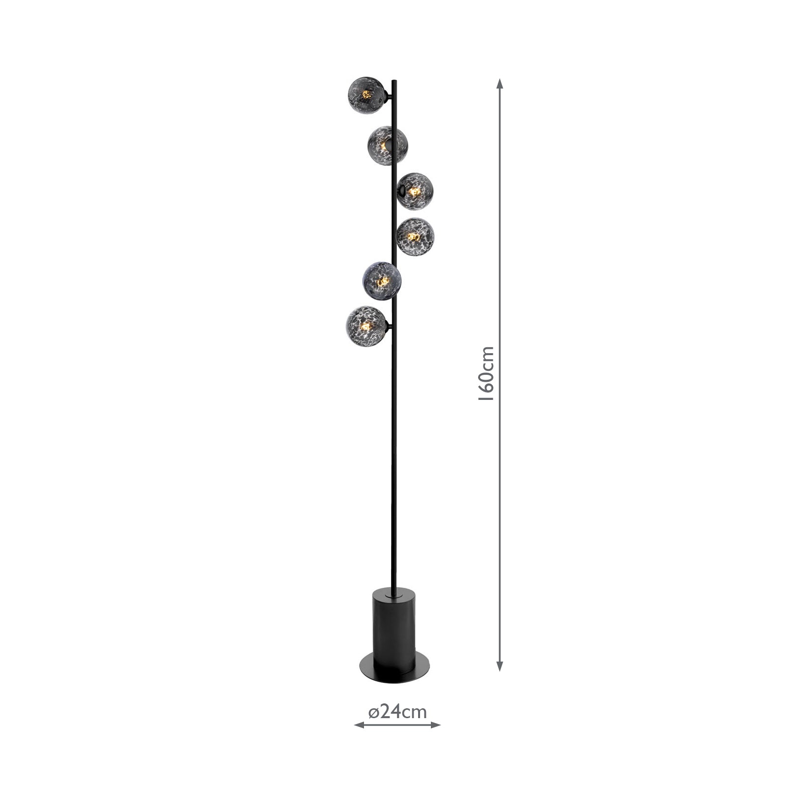 Spiral 6 Light Floor Lamp Matt Black With Black Confetti Glass