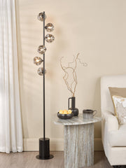Spiral 6 Light Floor Lamp Matt Black With Closed Organic Smoked Glass