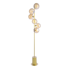 Spiral 6 Light Floor Lamp Matt Gold With Amber Dimpled Glass