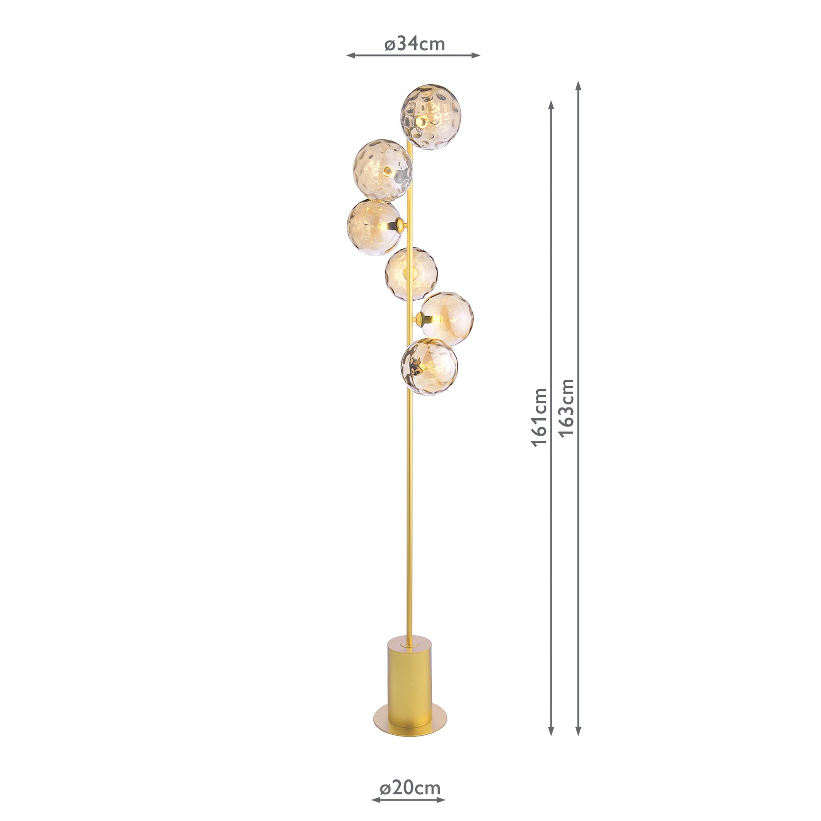 Spiral 6 Light Floor Lamp Matt Gold With Amber Dimpled Glass