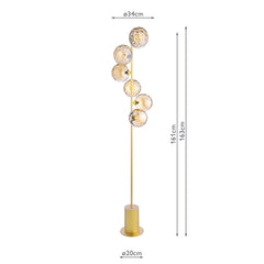 Spiral 6 Light Floor Lamp Matt Gold With Amber Dimpled Glass