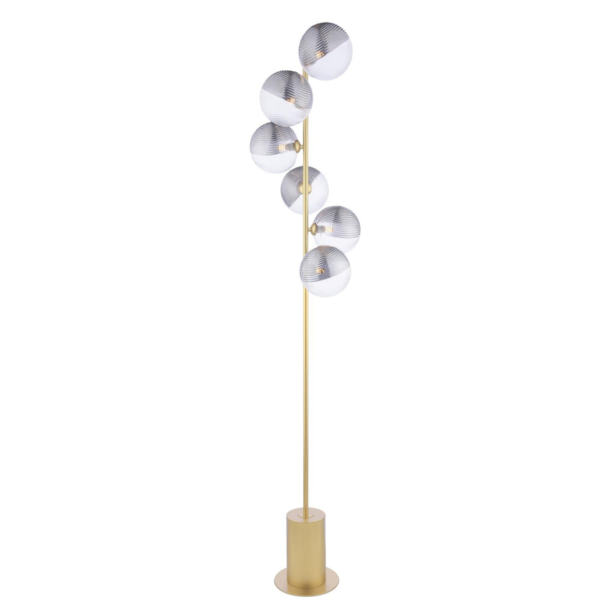 Spiral 6 Light Floor Lamp Matt Gold With Smoked/Clear Ribbed Glass