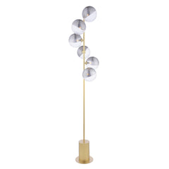 Spiral 6 Light Floor Lamp Matt Gold With Smoked/Clear Ribbed Glass