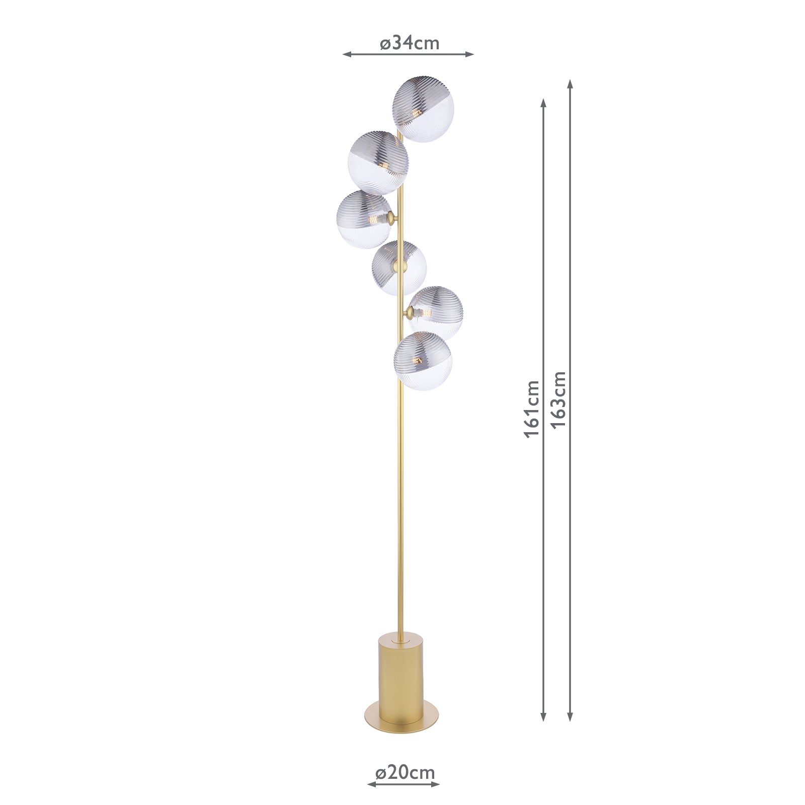 Spiral 6 Light Floor Lamp Matt Gold With Smoked/Clear Ribbed Glass