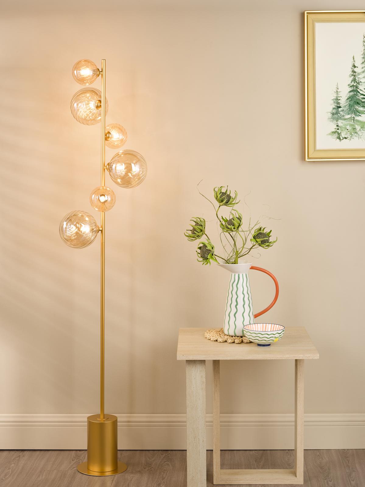 Spiral 6 Light Floor Lamp Matt Gold