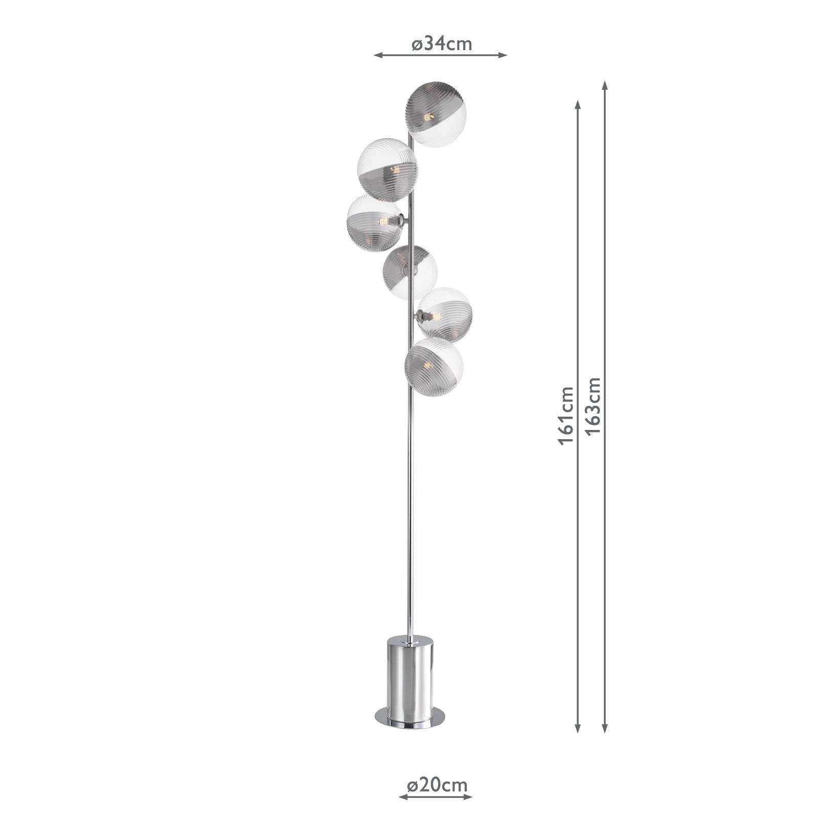 Spiral 6 Light Floor Lamp Polished Chrome With Smoked/Clear Ribbed Glass