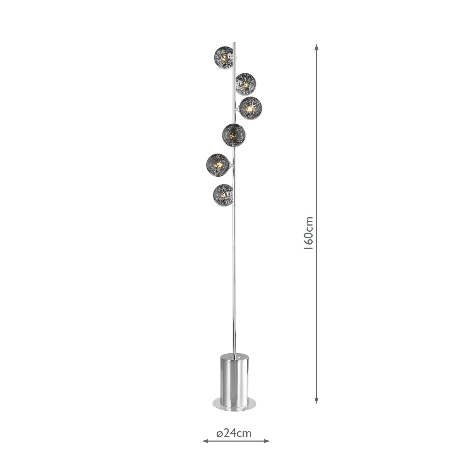 Spiral 6 Light Floor Lamp Polished Chrome With Black Confetti Glass