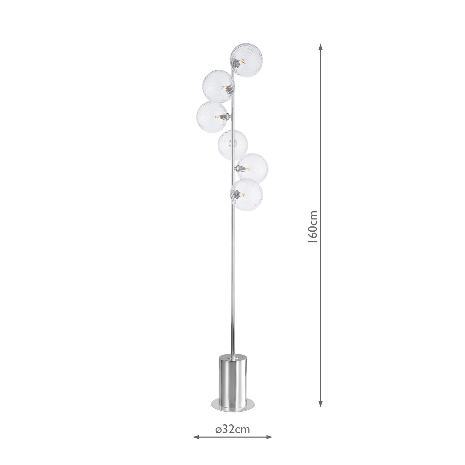 Spiral 6 Light Floor Lamp Polished Chrome With Closed Glass