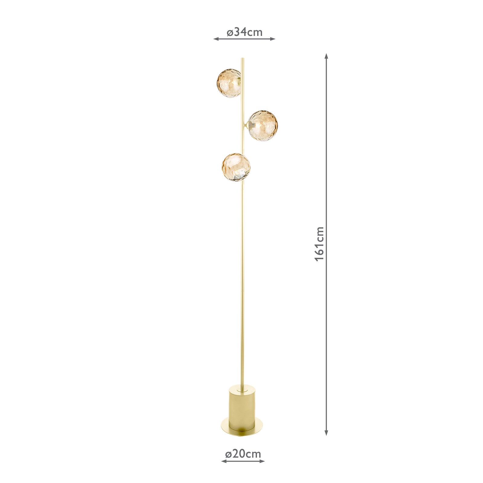 Spiral 3 Light Floor Lamp Matt Gold With Amber Dimpled Glass