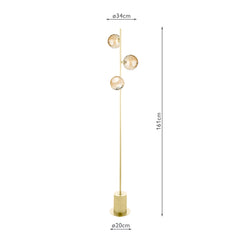 Spiral 3 Light Floor Lamp Matt Gold With Amber Dimpled Glass