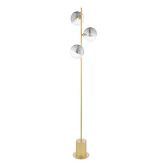 Spiral 3 Light Floor Lamp Matt Gold With Smoked/Clear Ribbed Glass