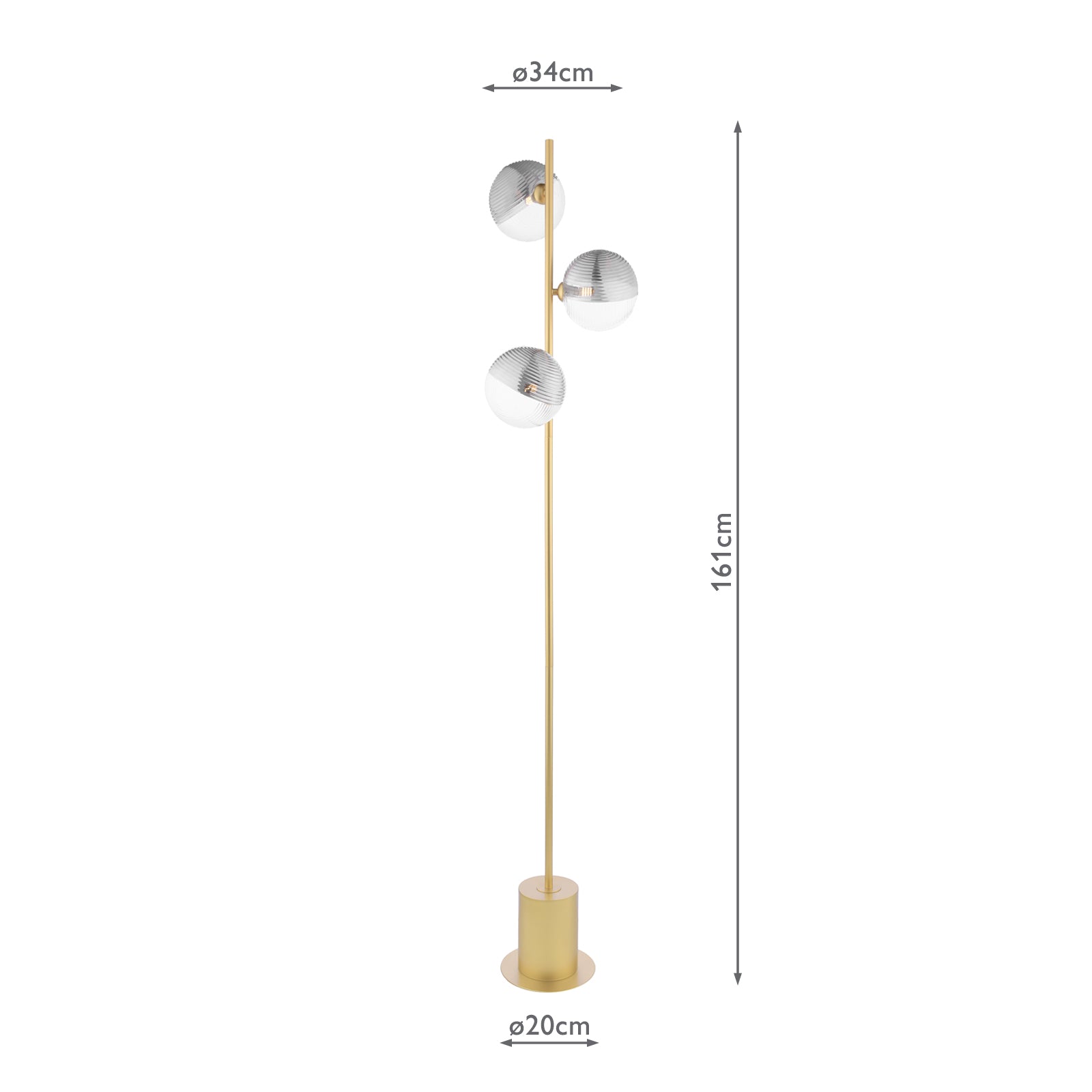 Spiral 3 Light Floor Lamp Matt Gold With Smoked/Clear Ribbed Glass