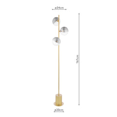 Spiral 3 Light Floor Lamp Matt Gold With Smoked/Clear Ribbed Glass