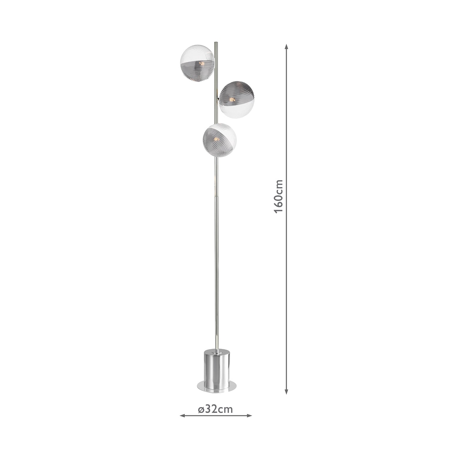 Spiral 3 Light Floor Lamp Polished Chrome With Smoked/Clear Ribbed Glass