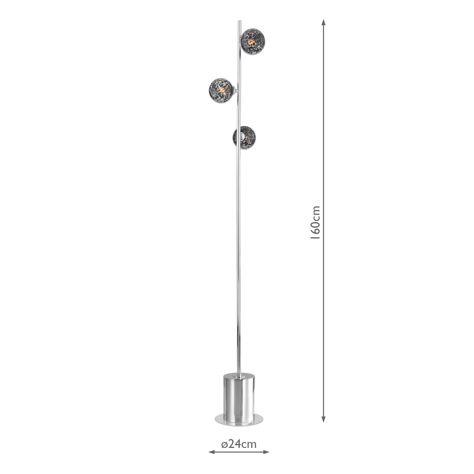 Spiral 3 Light Floor Lamp Polished Chrome With Black Confetti Glass