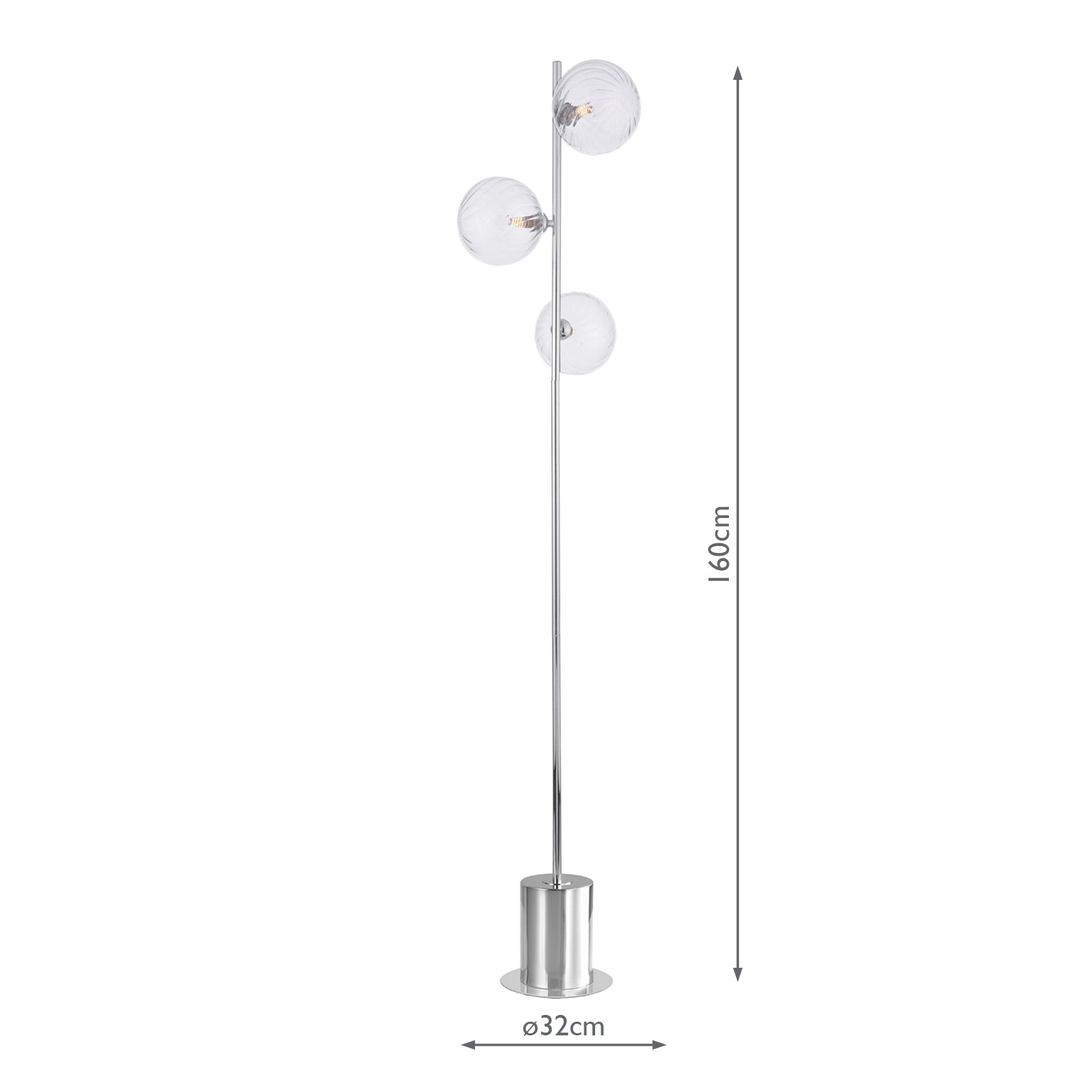 Spiral 3 Light Floor Lamp Polished Chrome With Closed Glass