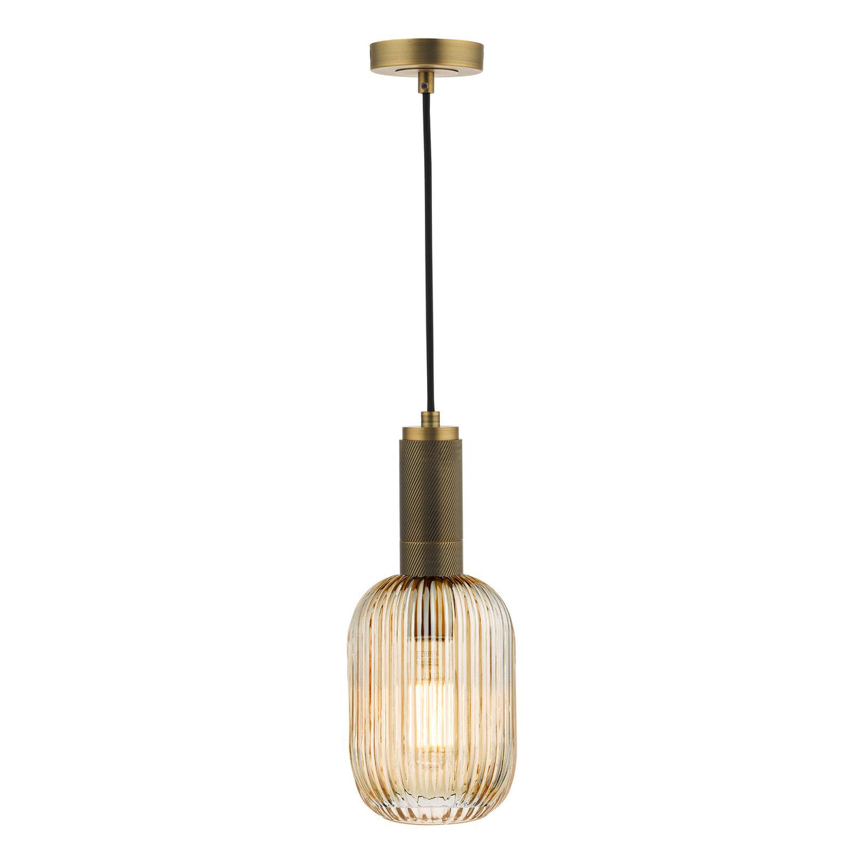 Sawyer Pendant Natural Brass and Champagne Ribbed Glass