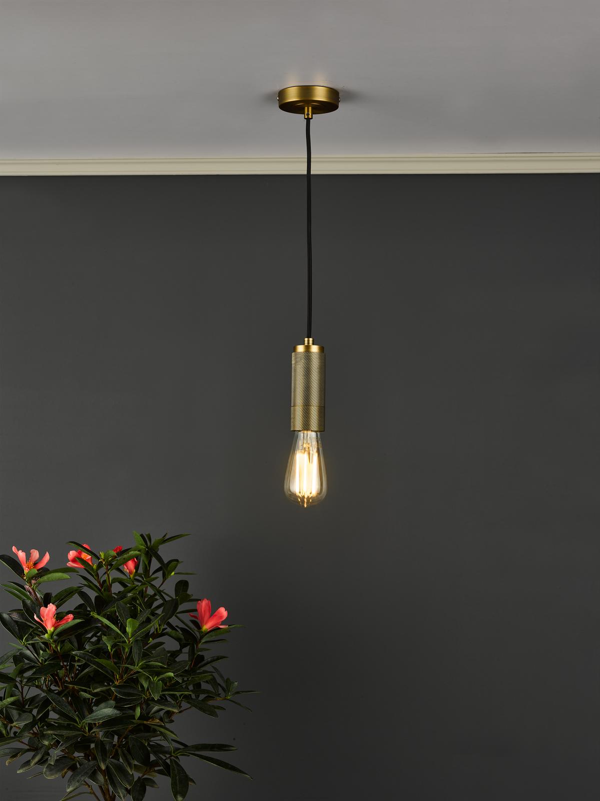 1 Light Knurled Brass E27 Suspension